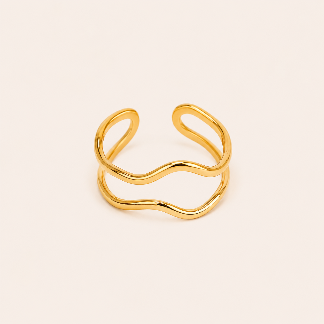 Ethereal Wave Ring – fluid wave-shaped gold plated band ring for women
