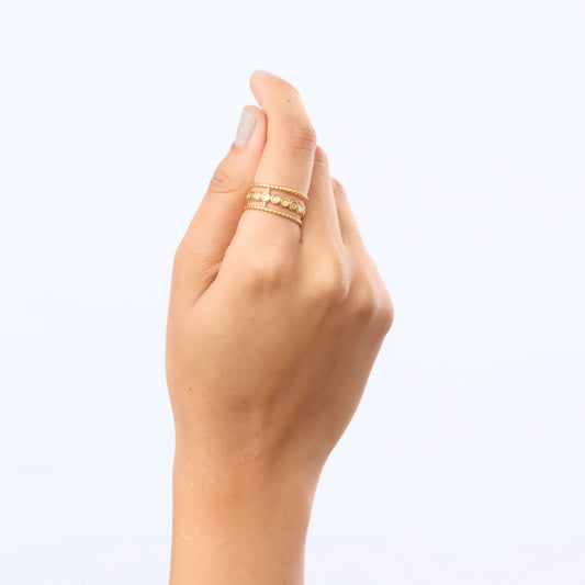 Evil Eye Diamond Plaque Medallion Ring – diamond-shaped evil eye motif ring with triple-split adjustable band, gold tone-2