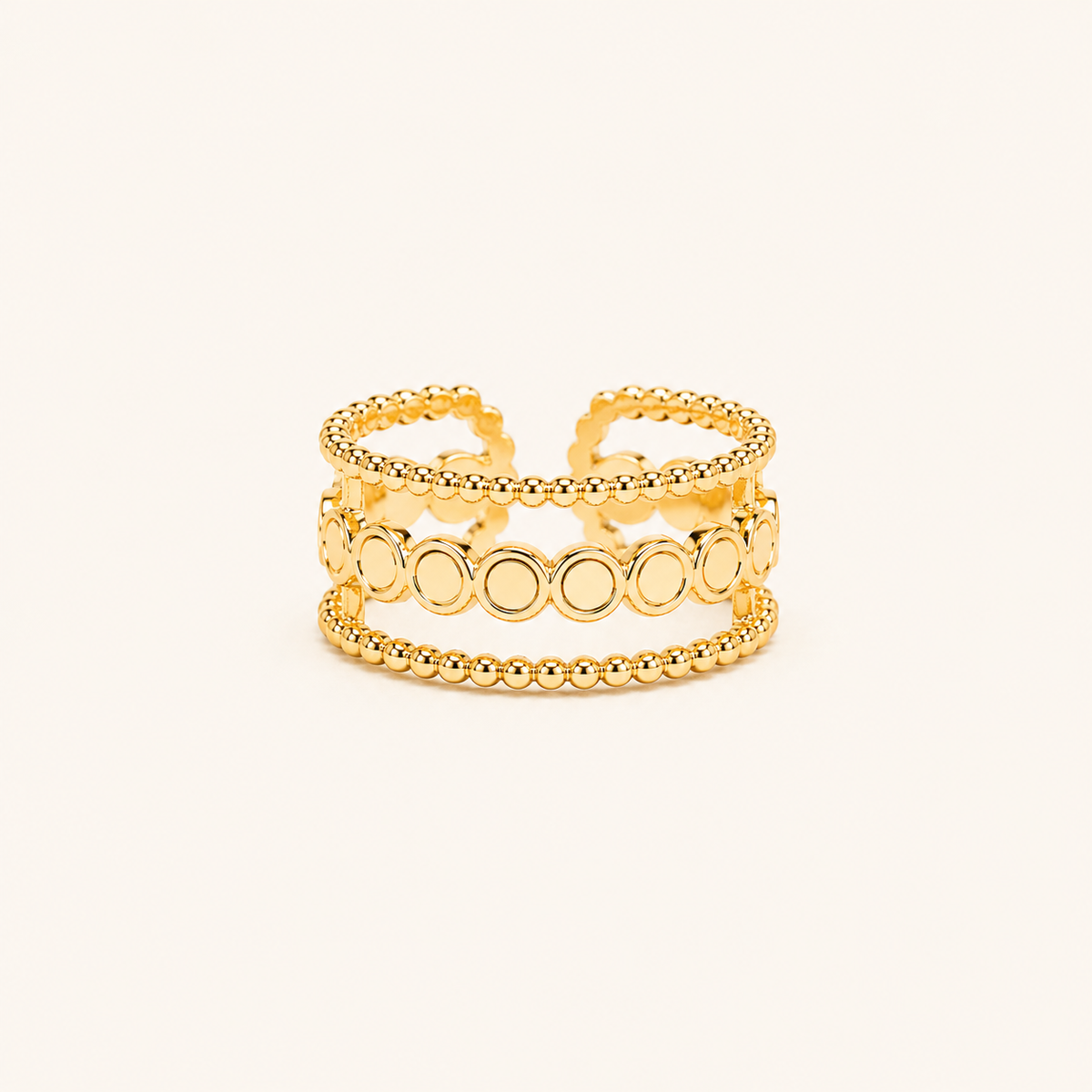 Evil Eye Diamond Plaque Medallion Ring – diamond-shaped evil eye motif ring with triple-split adjustable band, gold tone