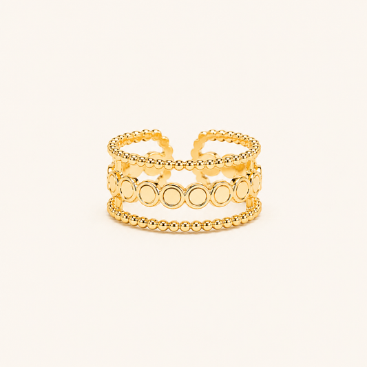 Evil Eye Diamond Plaque Medallion Ring – diamond-shaped evil eye motif ring with triple-split adjustable band, gold tone