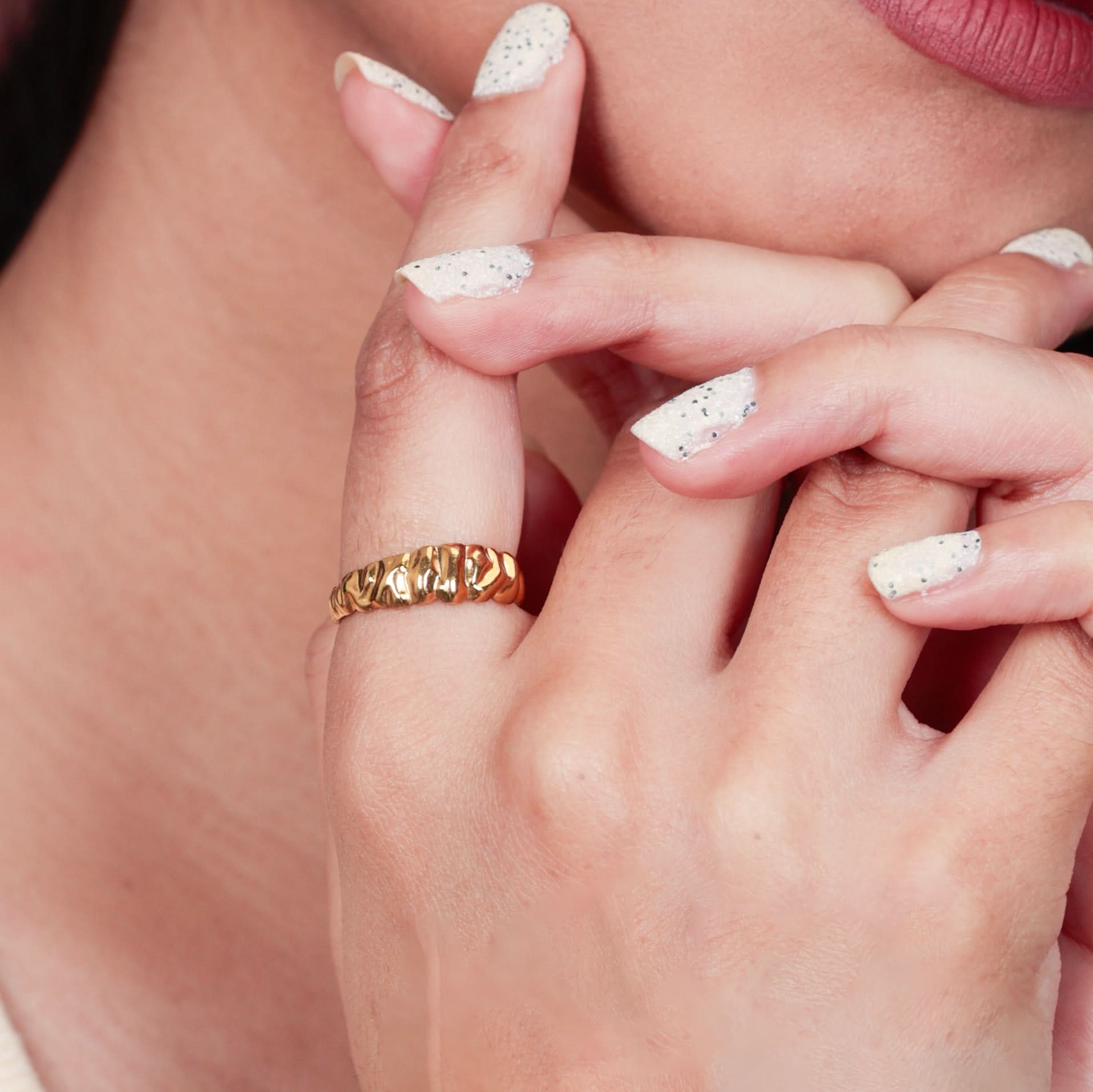 Fibonacci Ridge Ring – Fibonacci-sequence ridged texture band ring in 18K gold plated finish-2