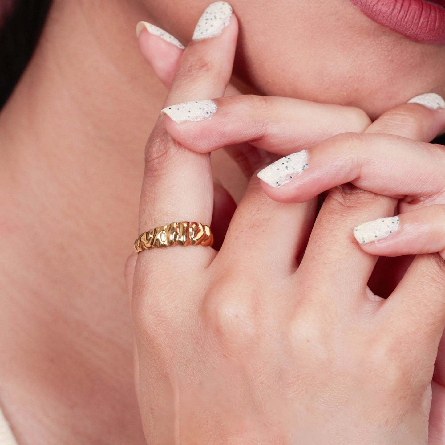 Fibonacci Ridge Ring – Fibonacci-sequence ridged texture band ring in 18K gold plated finish-2