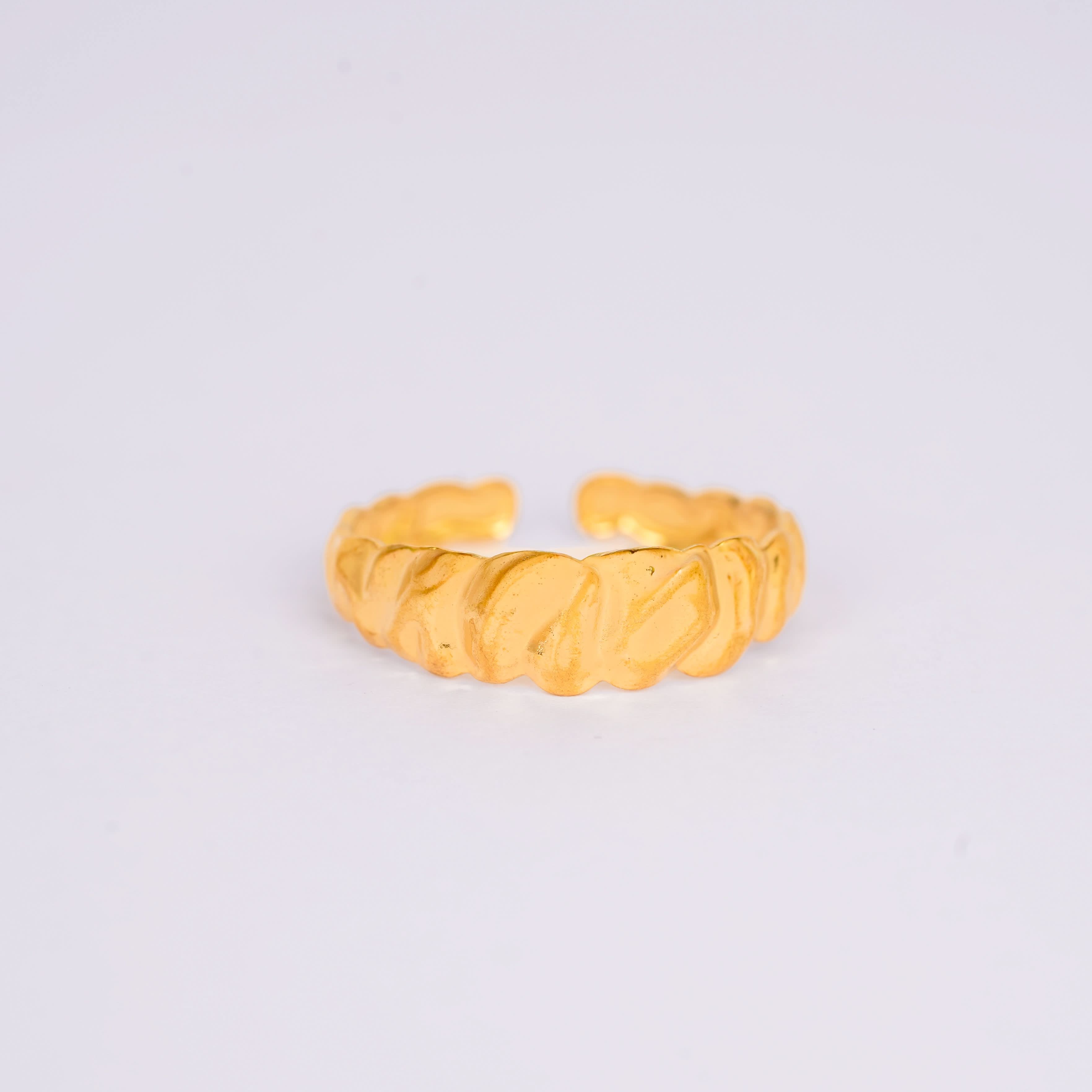 Fibonacci Ridge Ring – Fibonacci-sequence ridged texture band ring in 18K gold plated finish