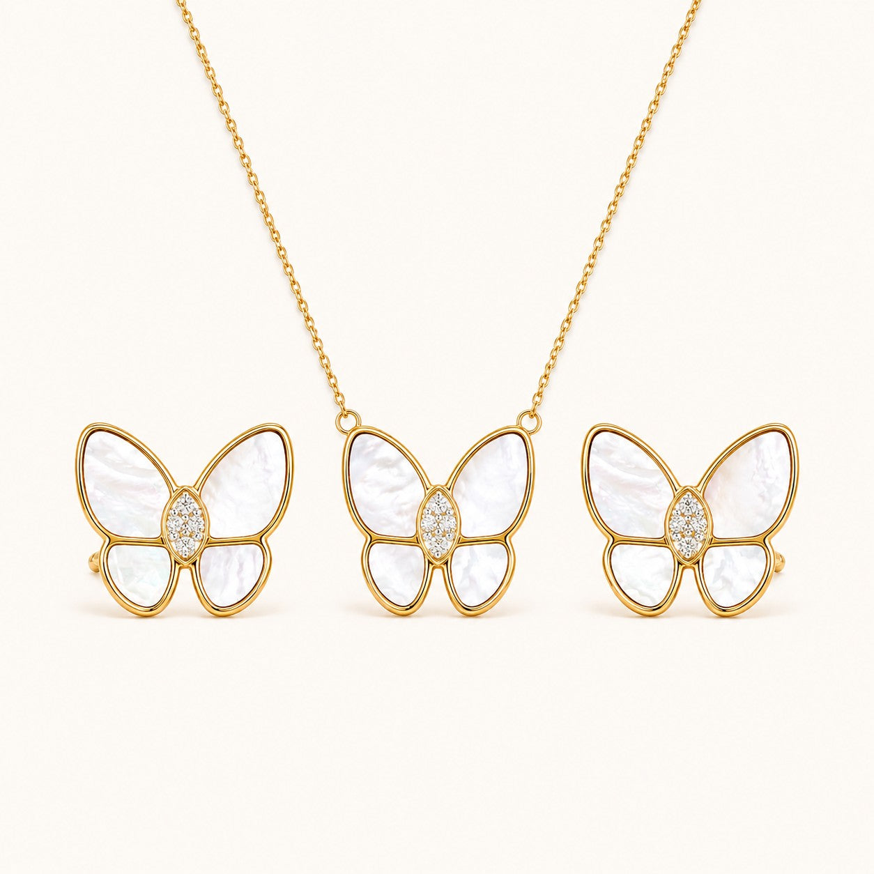Golden Butterfly Pearl Necklace & Earrings