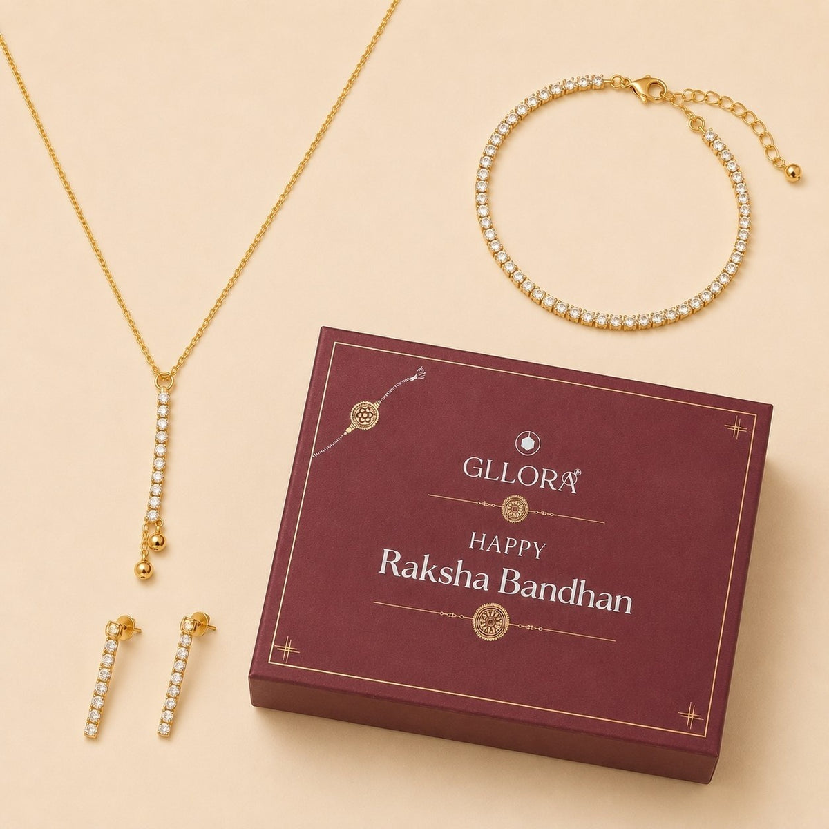Rakhi Gift Hamper Pure Shine Linear Jewellery Set