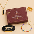 Evil Eye Rakhi With Leather Bracelet, Emerald Pendant Chain And Classic Ring