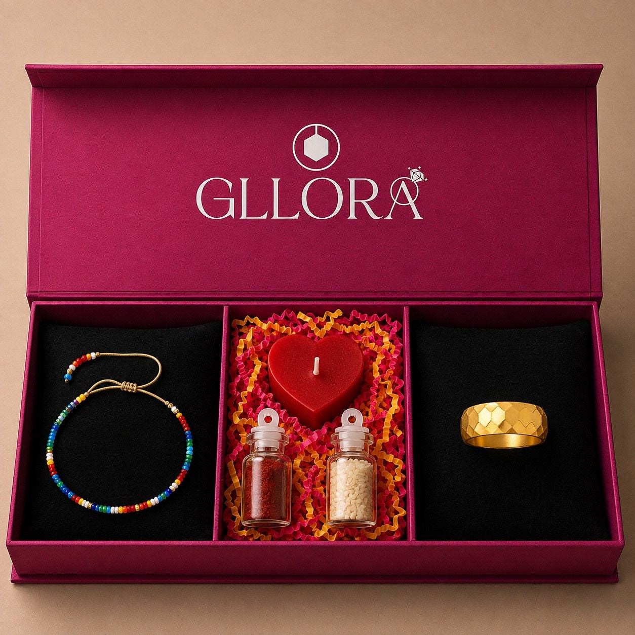 Colorful Rakhi With Scaly Gold Ring