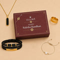 Star Rakhi With Leather Bracelet, Emerald Pendant Chain And Classic Ring