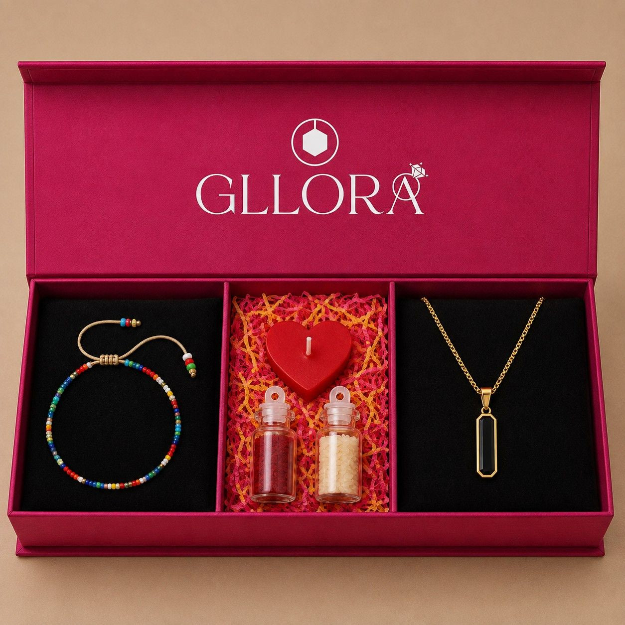 Colorful Rakhi With Emerald Rectangle Pendant Chain
