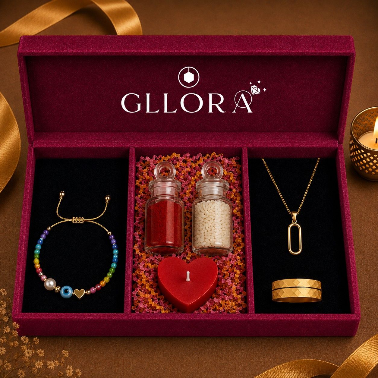 Evil Eye Rakhi With Oval Pendant Chain And Classic Gold Ring