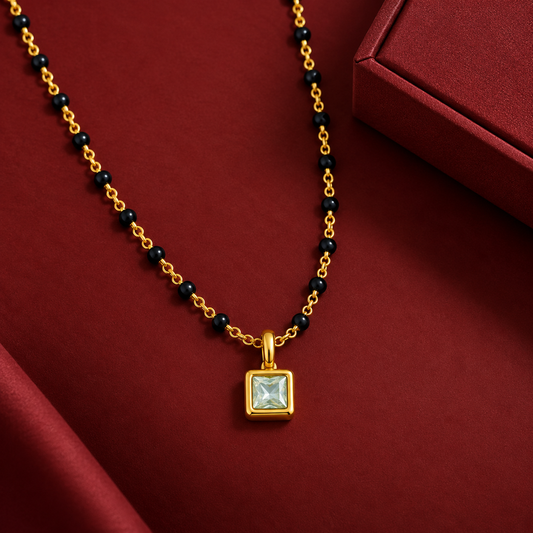 Aquamarine Solitaire Mangalsutra