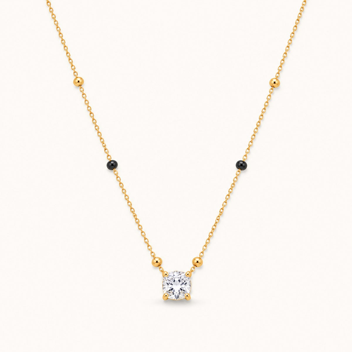Black Bead Station Necklace