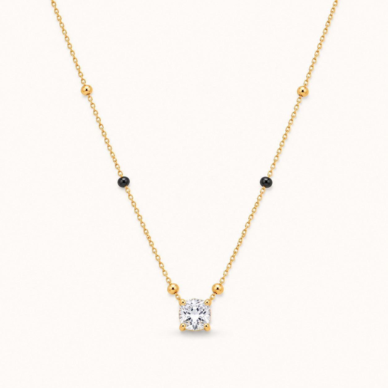 Black Bead Station Necklace