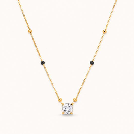 Black Bead Station Necklace