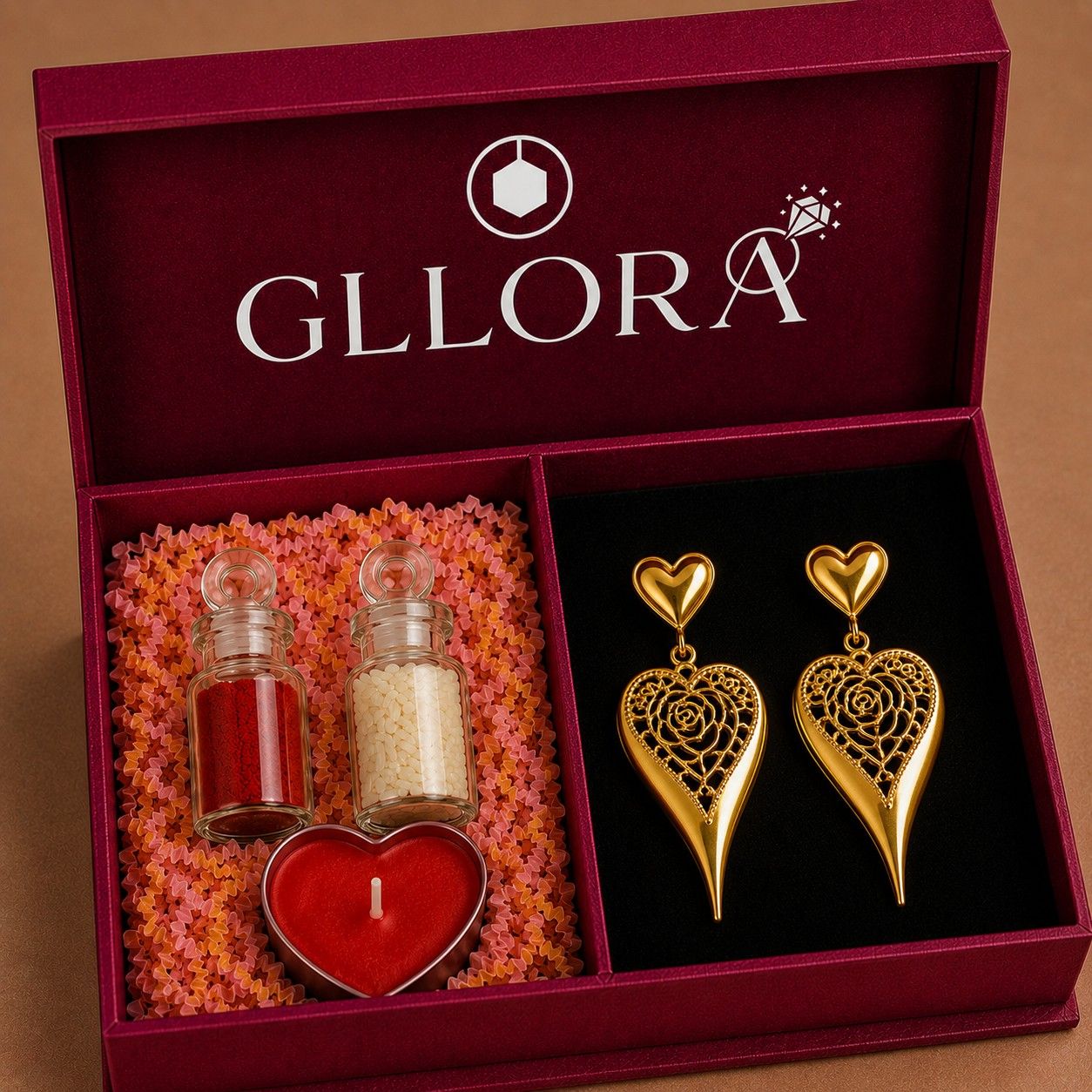 Golden Heart Lace Drop Earrings