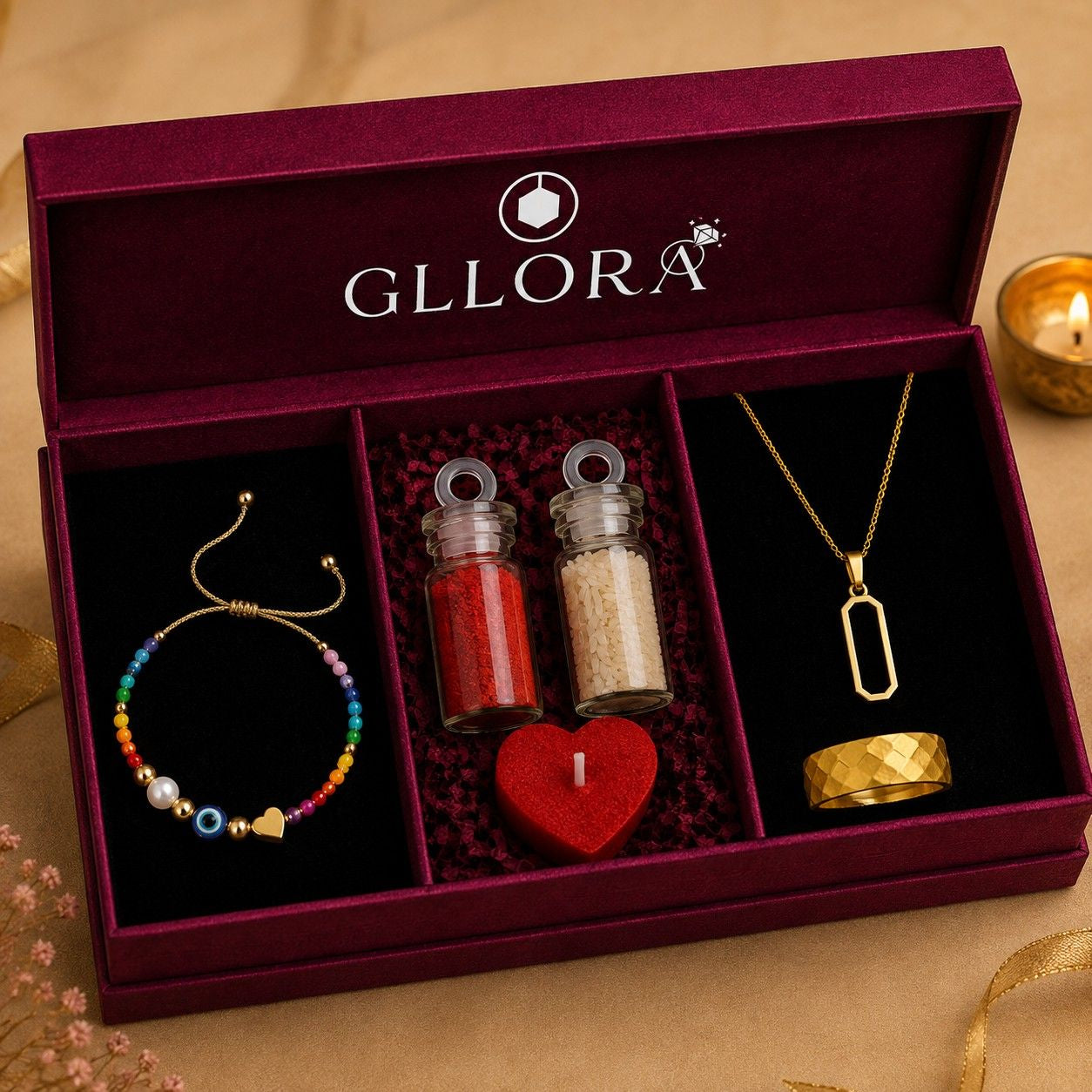 Evil Eye Rakhi With Rectangle Pendant Chain And Scaly Ring