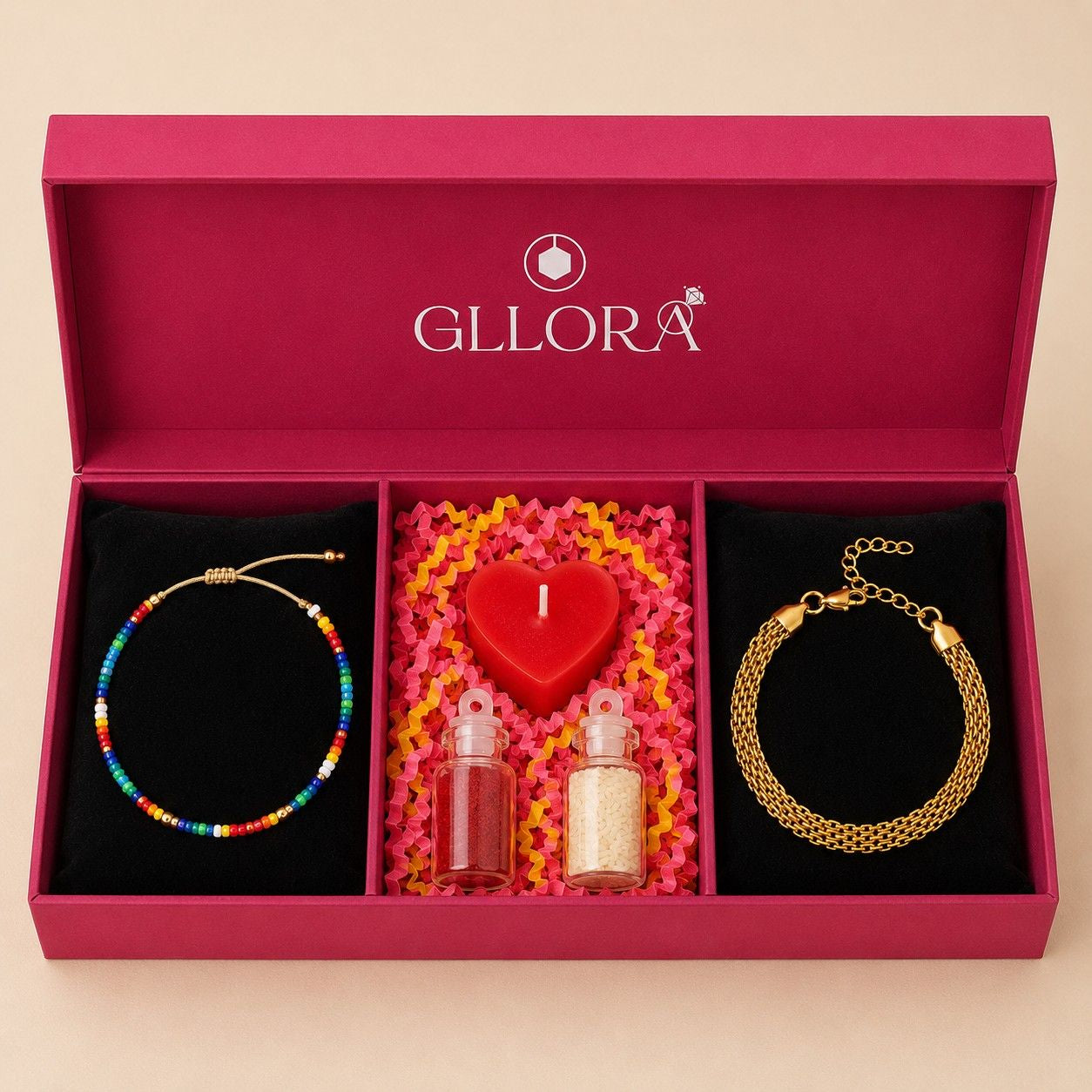 Colorful Rakhi With Braided Gold Bracelet