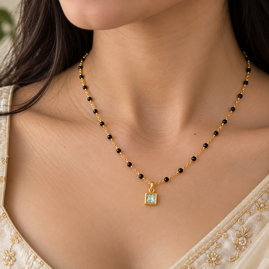 Aquamarine Solitaire Mangalsutra
