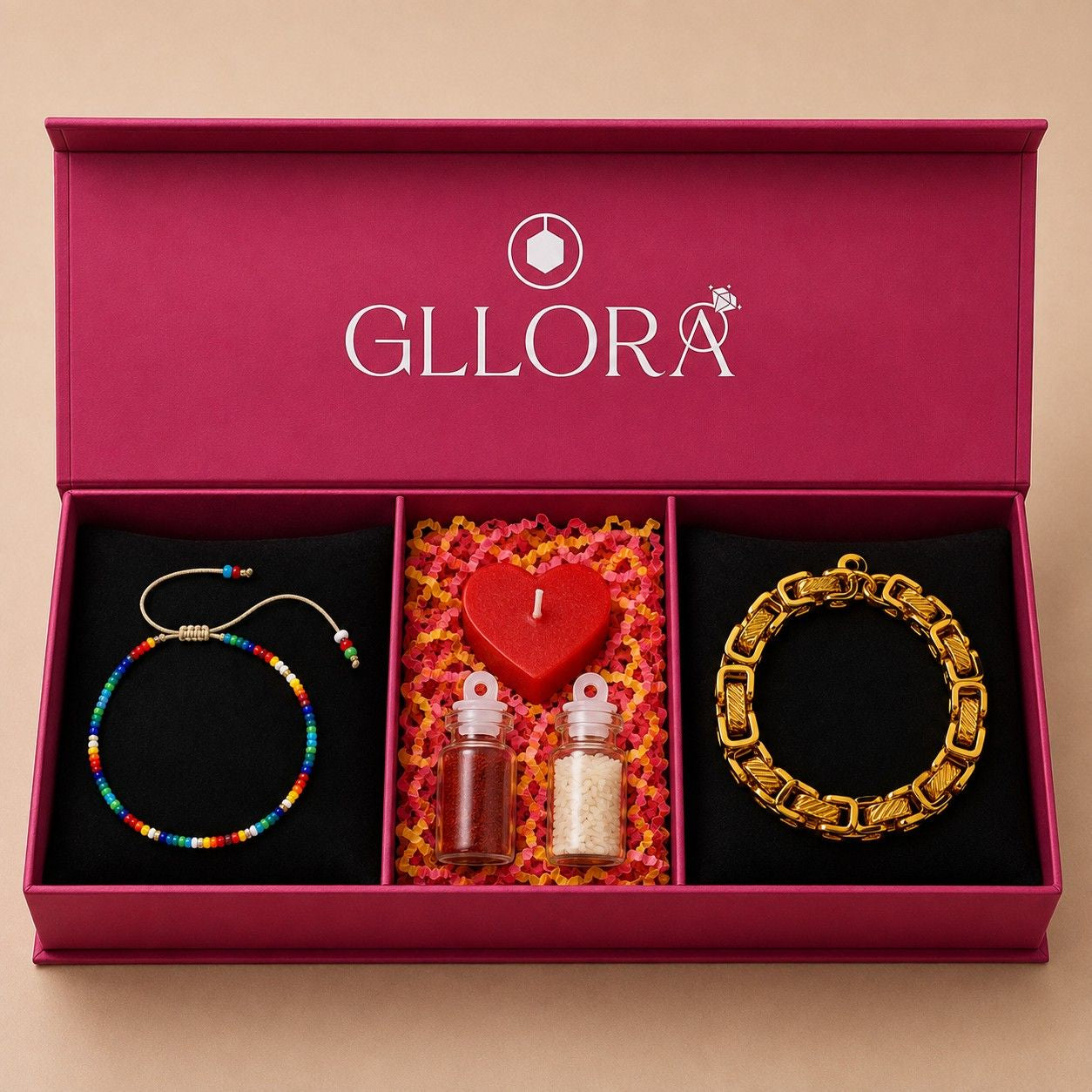 Colorful Rakhi With Boxy Intelinked Bracelet