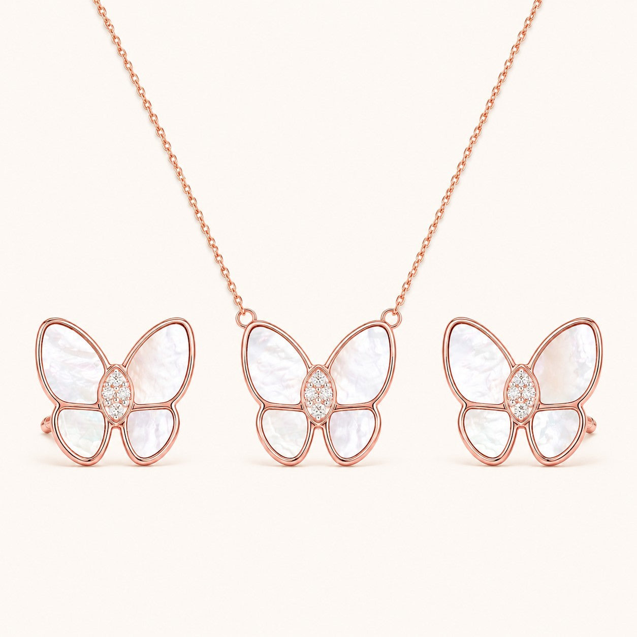 Golden Butterfly Pearl Necklace & Earrings