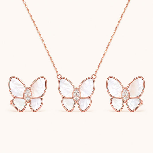 Golden Butterfly Pearl Necklace & Earrings