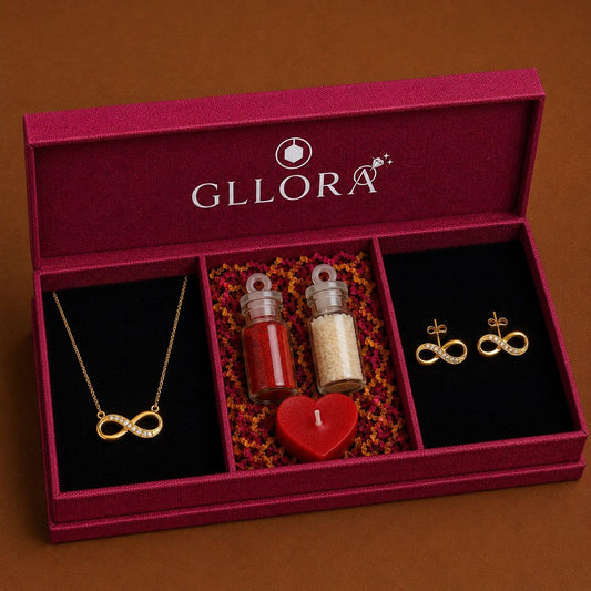 Rakhi Gift Hamper Infinity shaped Necklace & hoops