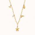 Starfish & Seashell Charm Necklace with Pearl