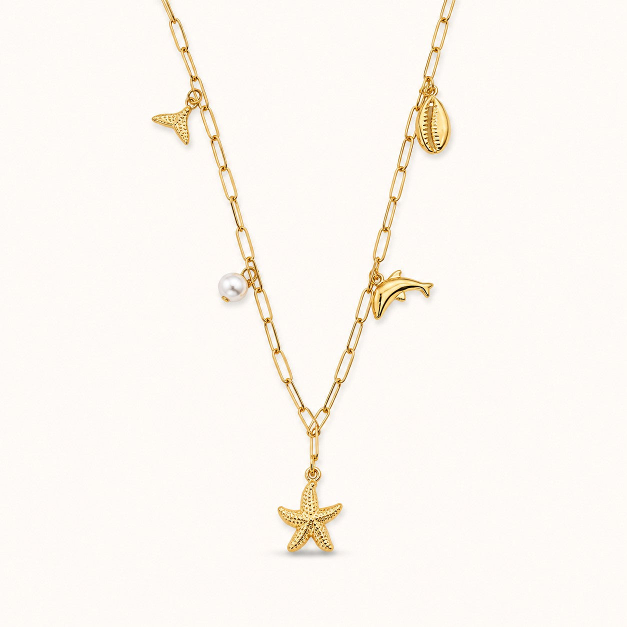 Starfish & Seashell Charm Necklace with Pearl