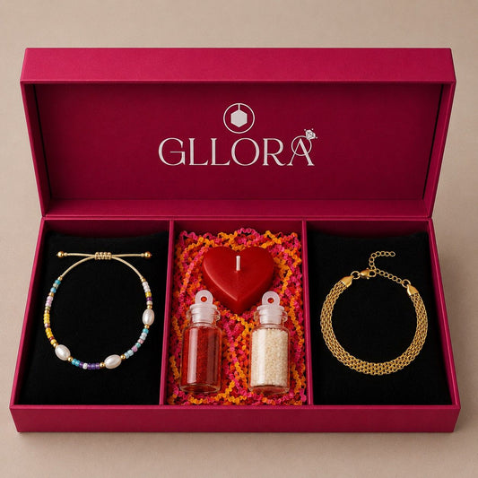 Pearl Rakhi With Braided Gold Bracelet