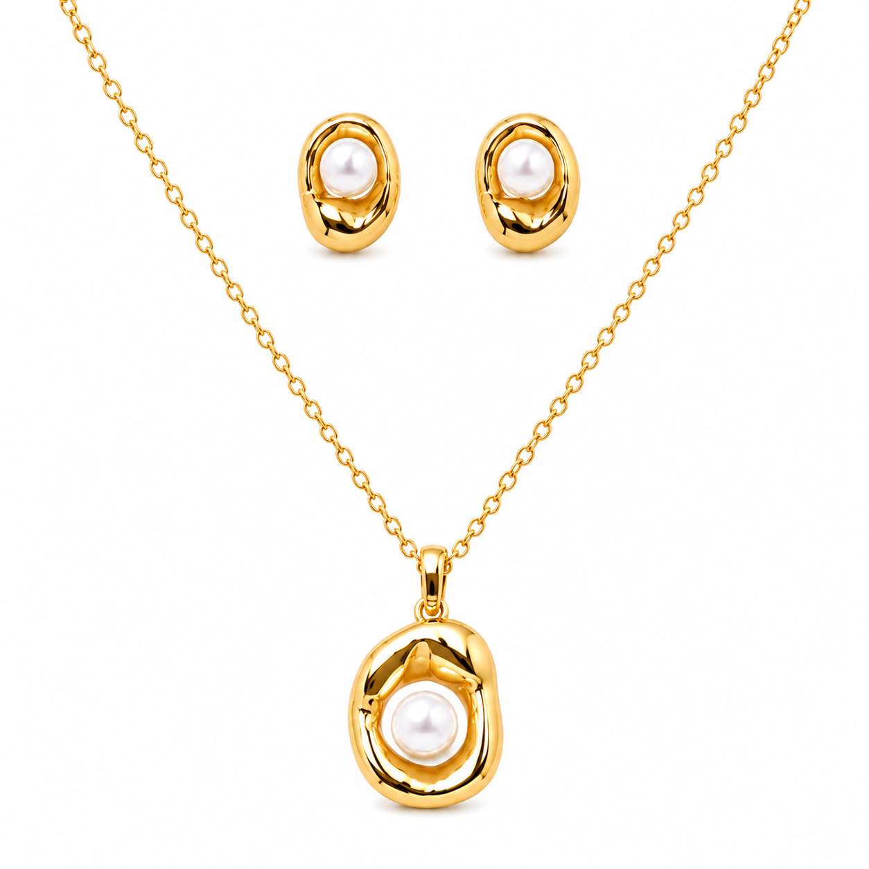 Elara Pearl Halo Jewellery Set
