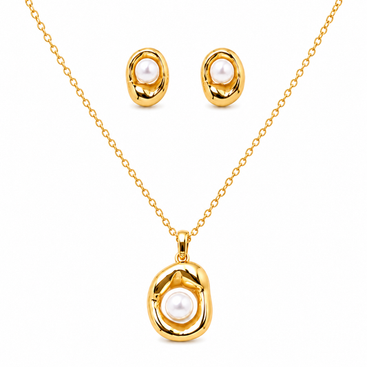 Elara Pearl Halo Jewellery Set