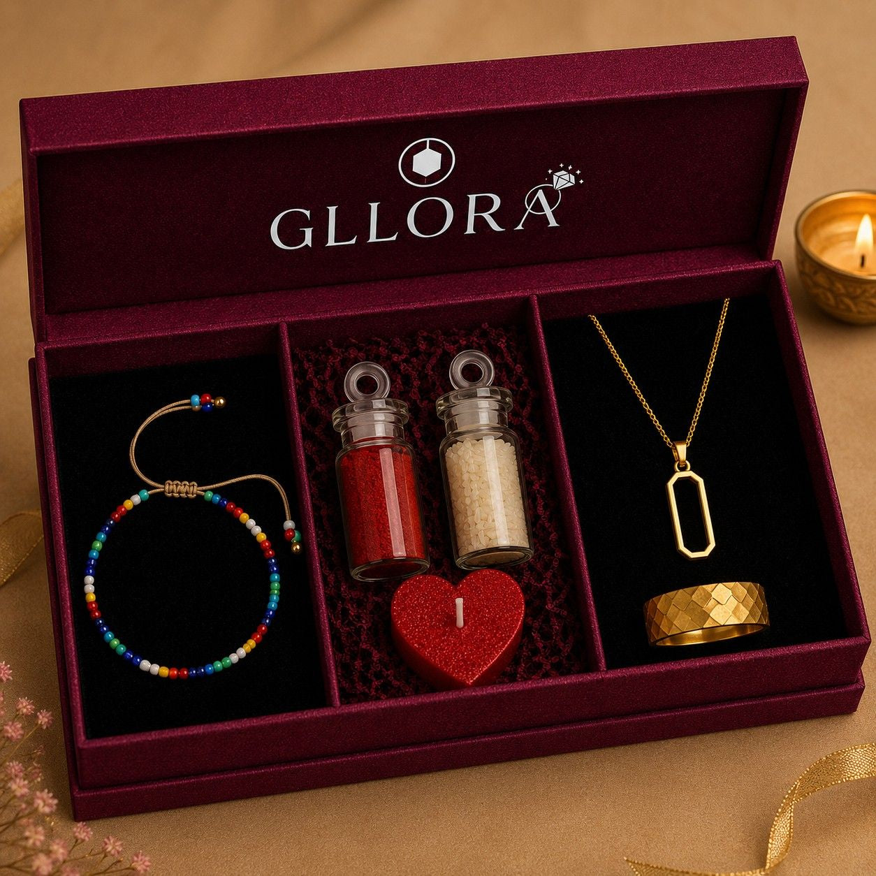 Colorful Rakhi With Rectangle Pendant Chain And Scaly Ring