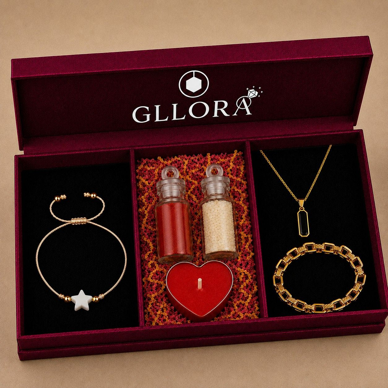 Star Rakhi With Interlinked Bracelet And Emerald Rectangle Pendant Chain