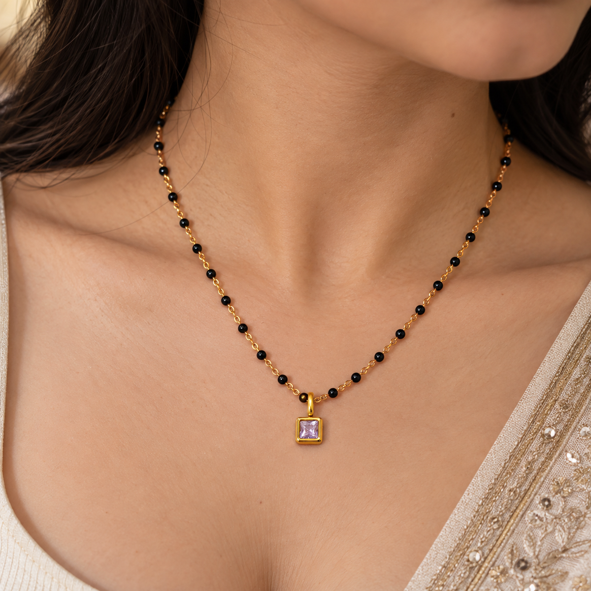 Lavender Amethyst Solitaire Mangalsutra