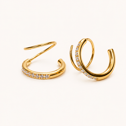 Flora Dual-Arc Zircon Contrast Hoop Earrings – 18K Gold Plated