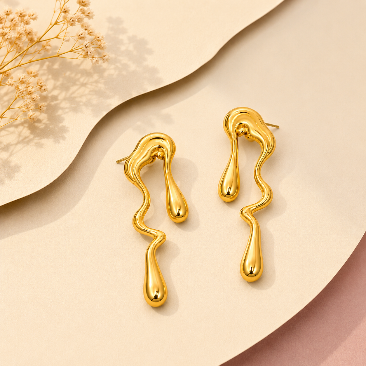 Flora Golden C-Shape Smooth Open Hoop Earrings – 18K Gold Plated-4