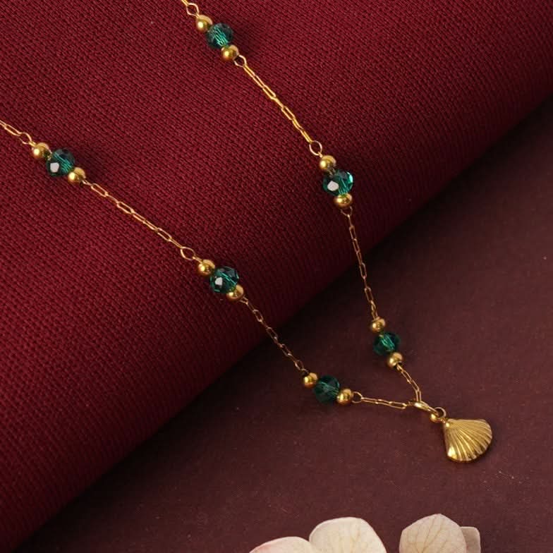 Flora Green Beaded Anklet and Necklace Set – green beaded anklet and necklace jewellery set for women-8