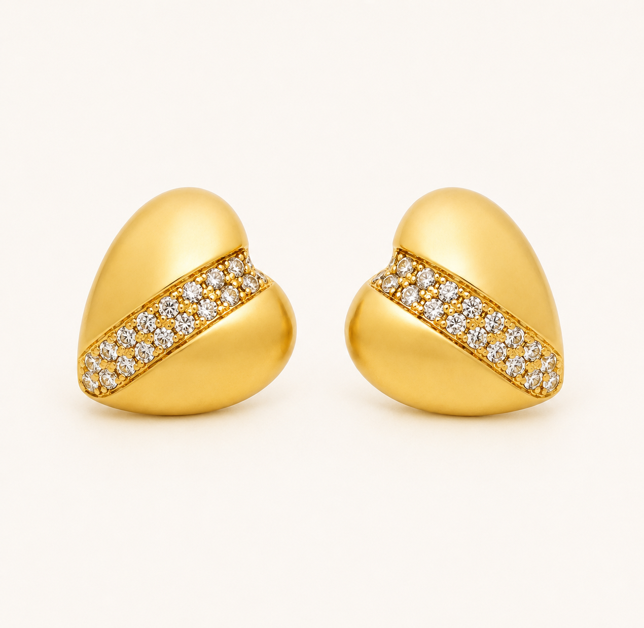 Flora Heart Sparkle Stud Earrings – smooth heart silhouette stud with sparkle detail, 18K gold plated, Flora Collection