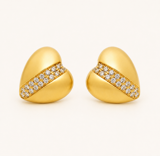 Flora Heart Sparkle Stud Earrings – smooth heart silhouette stud with sparkle detail, 18K gold plated, Flora Collection
