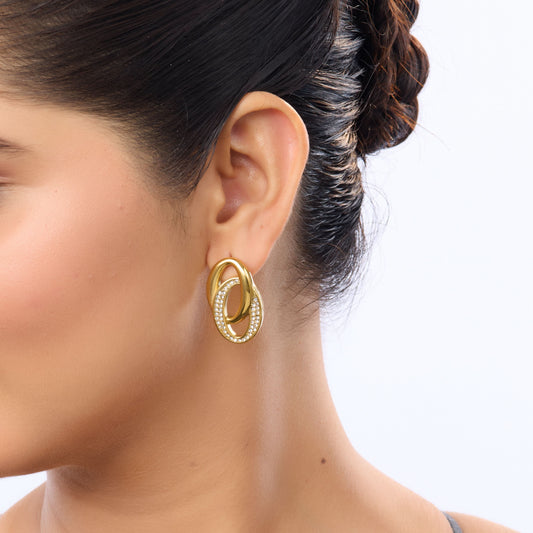 Flora Interlinked Pavé CZ Hoop Earrings – 18K Gold Plated-2