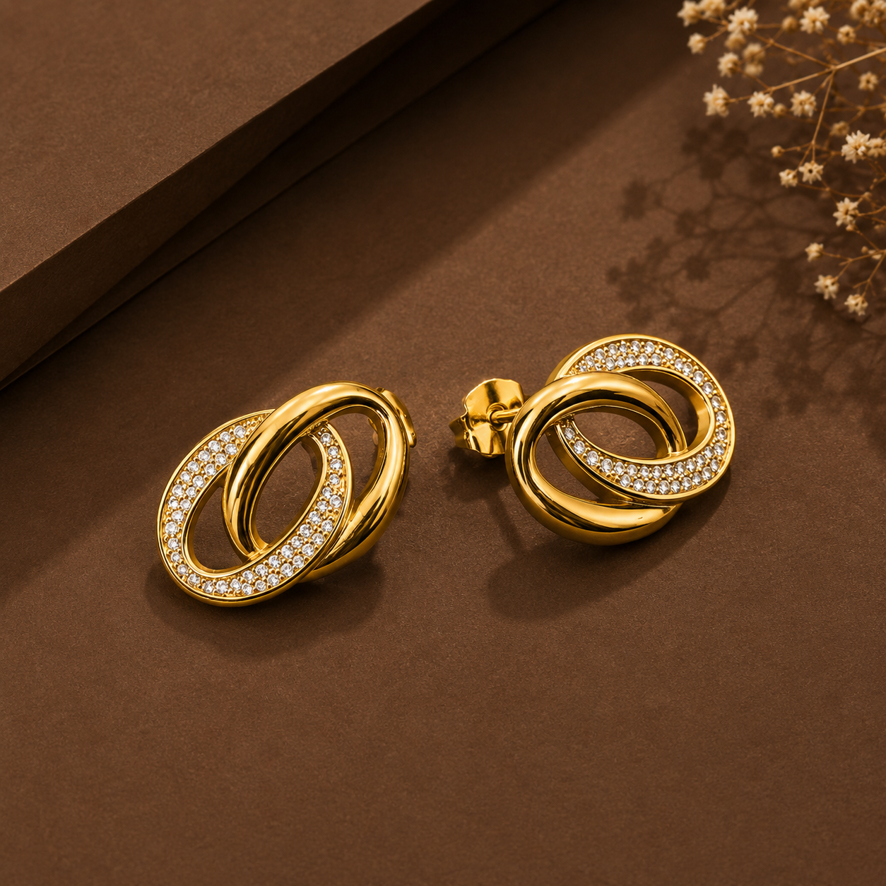 Flora Interlinked Pavé CZ Hoop Earrings – 18K Gold Plated-6