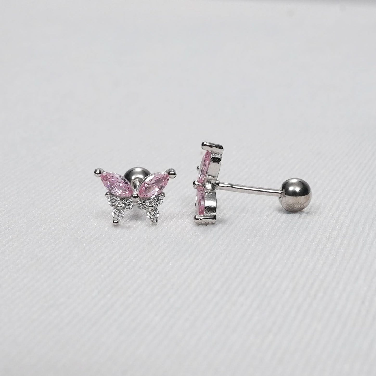 Flora Pink Crystal Butterfly Stud Earrings – 18K Gold Plated-3