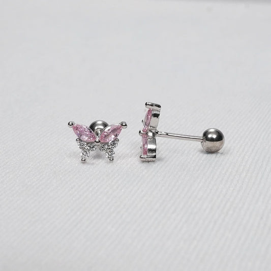 Flora Pink Crystal Butterfly Stud Earrings – 18K Gold Plated-3
