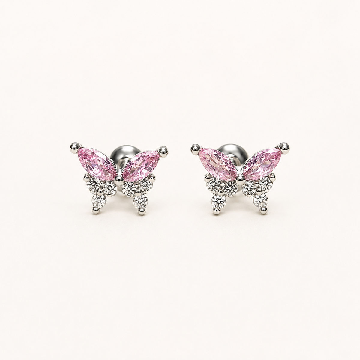 Flora Pink Crystal Butterfly Stud Earrings – 18K Gold Plated