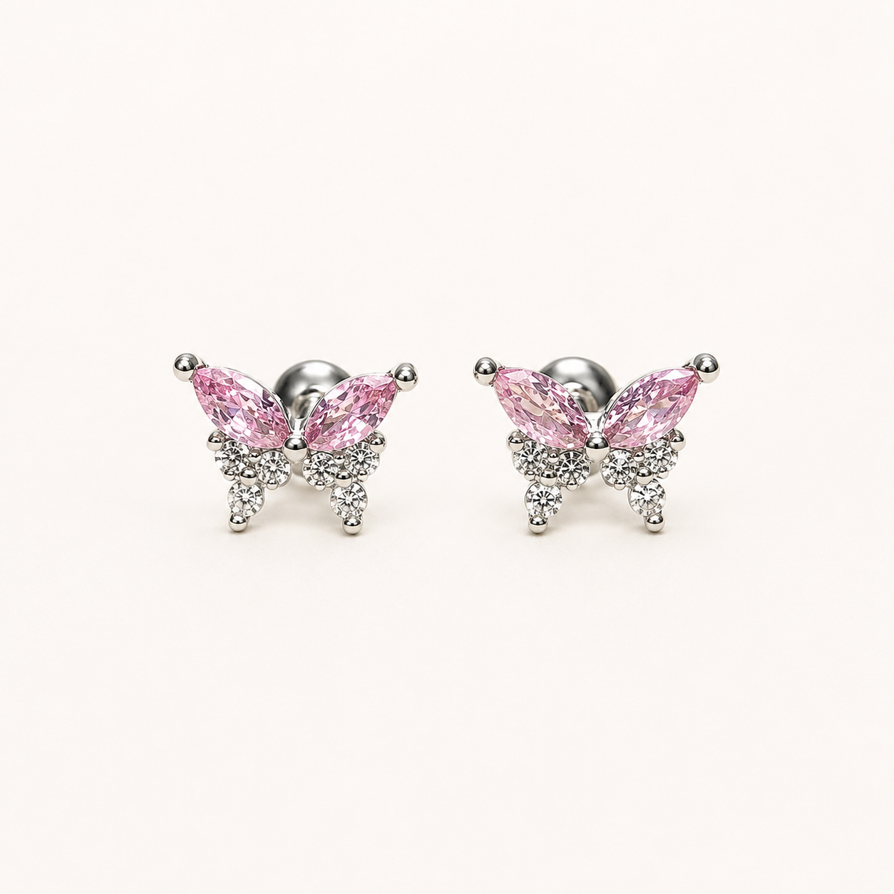 Flora Pink Crystal Butterfly Stud Earrings – 18K Gold Plated