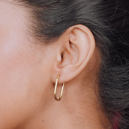 Flora U-Shape Minimal Gold Open Hoop Earrings – 18K Gold Plated-2