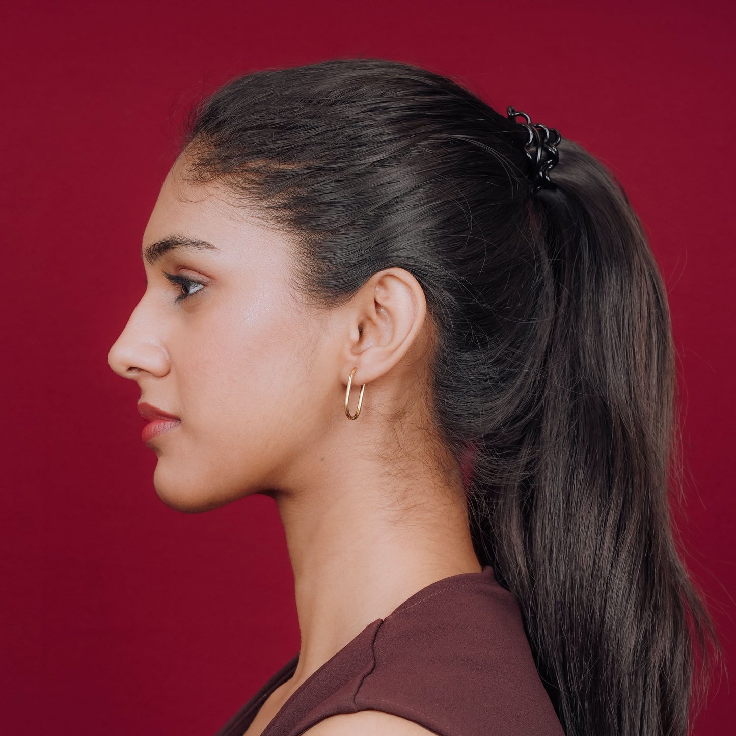 Flora U-Shape Minimal Gold Open Hoop Earrings – 18K Gold Plated-4