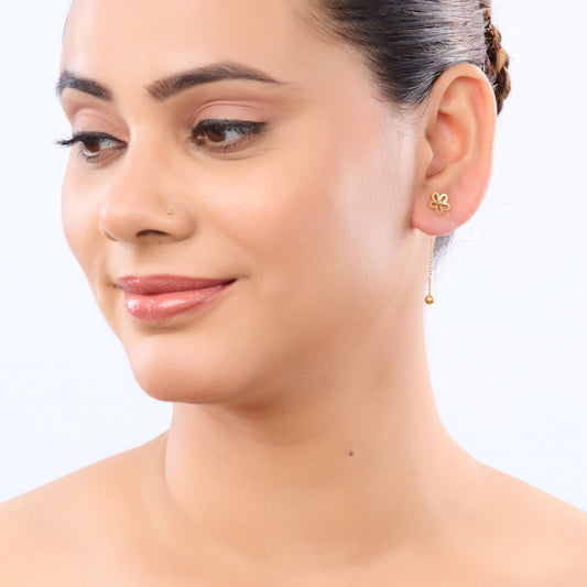 Floral Chain Drop Earrings – floral motif stud with chain drop earrings in 18K gold plated finish for women-3