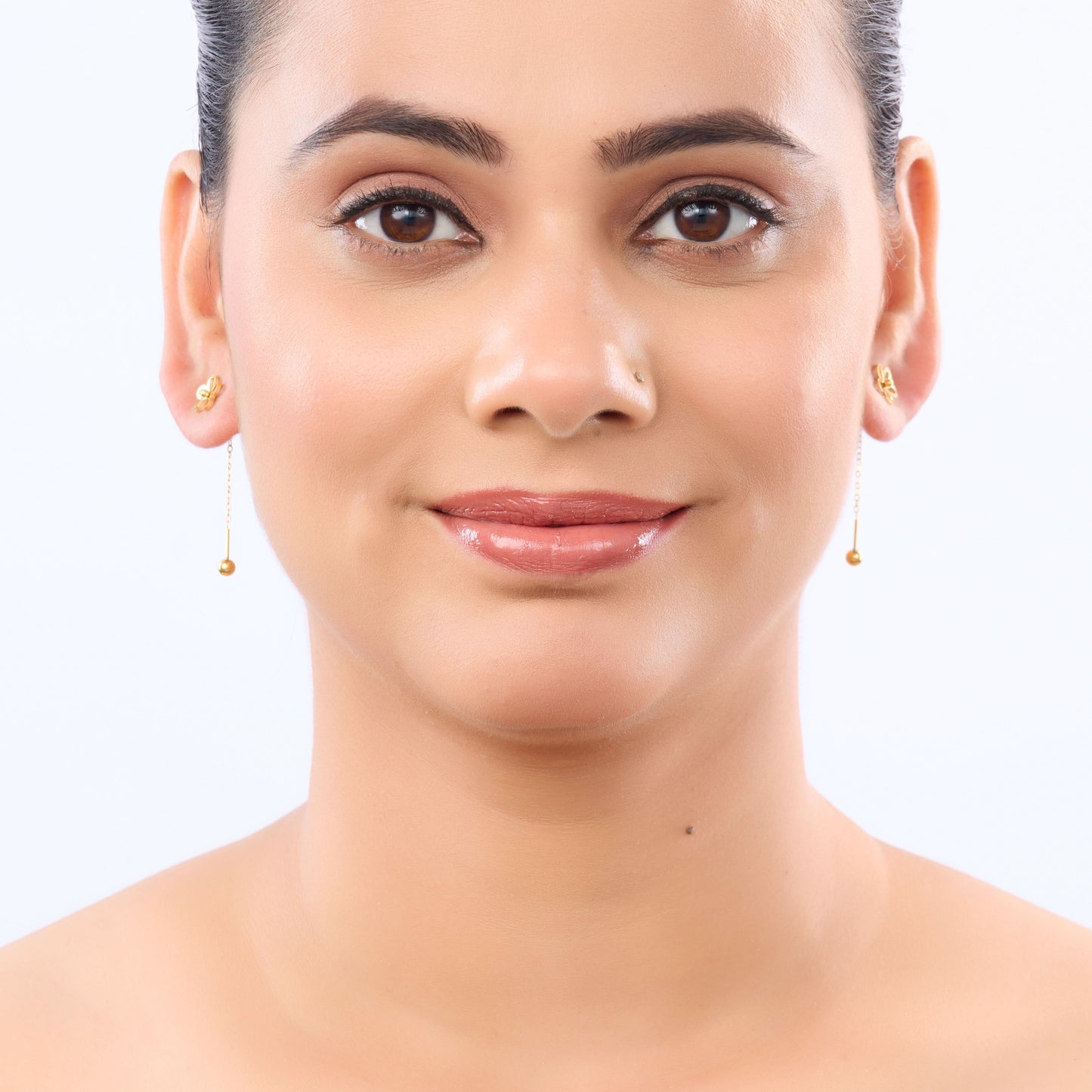 Floral Chain Drop Earrings – floral motif stud with chain drop earrings in 18K gold plated finish for women-4
