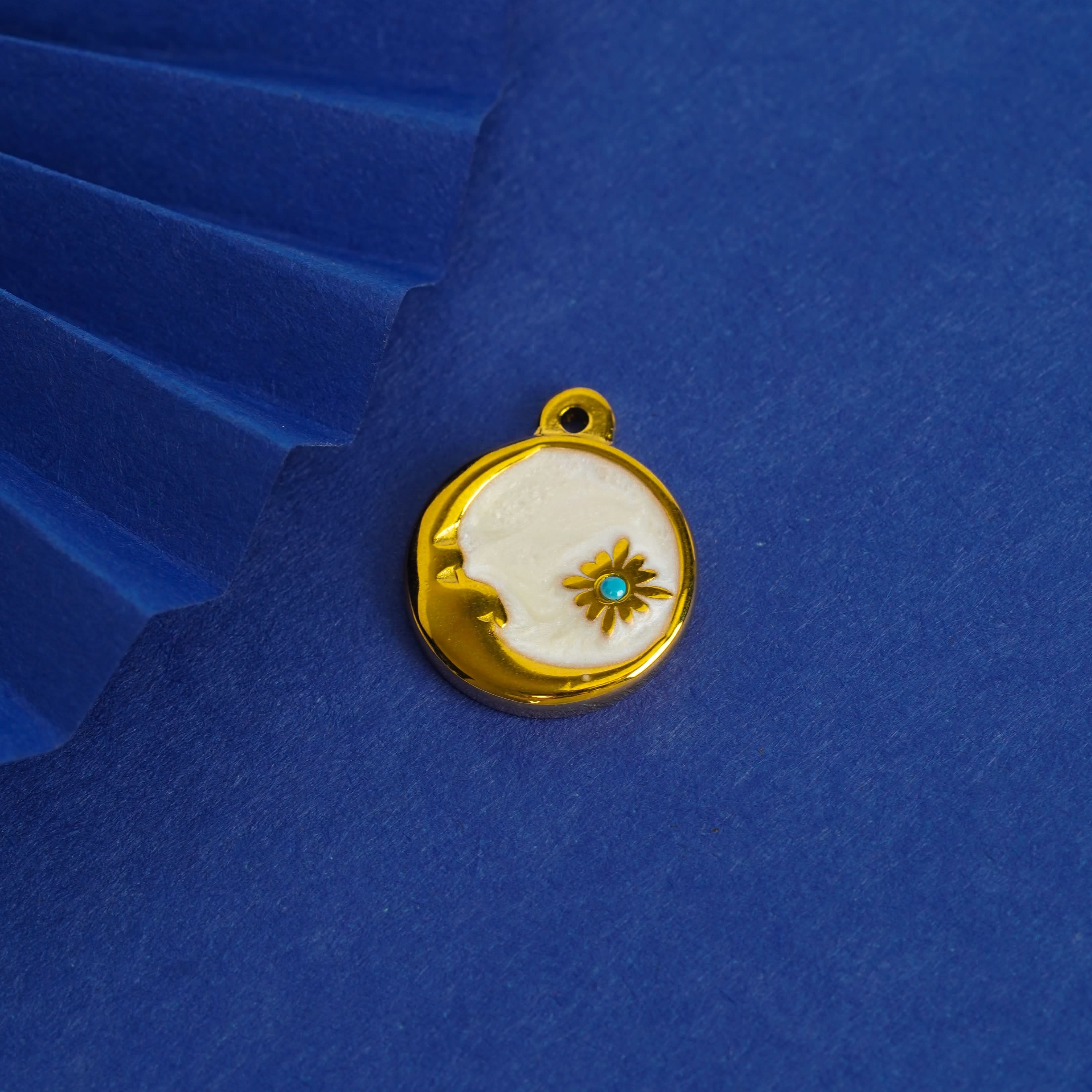 Floral Moon Gold Pendant Necklace – floral and moon motif gold pendant necklace in 18K gold plated finish for women-2
